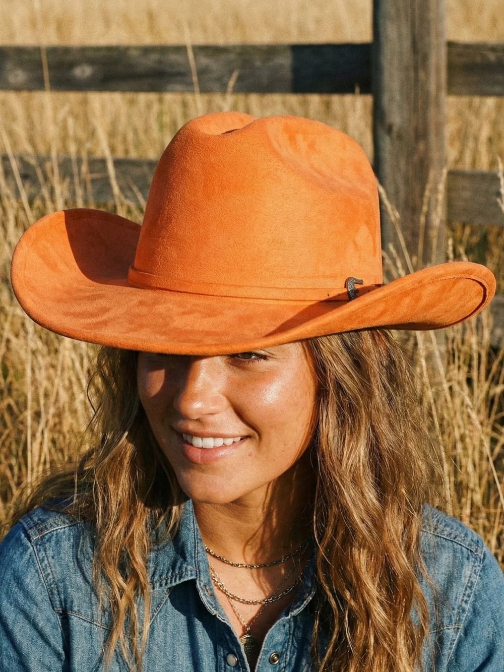 Orange Suede Cowboy Hat - Women Accessories
